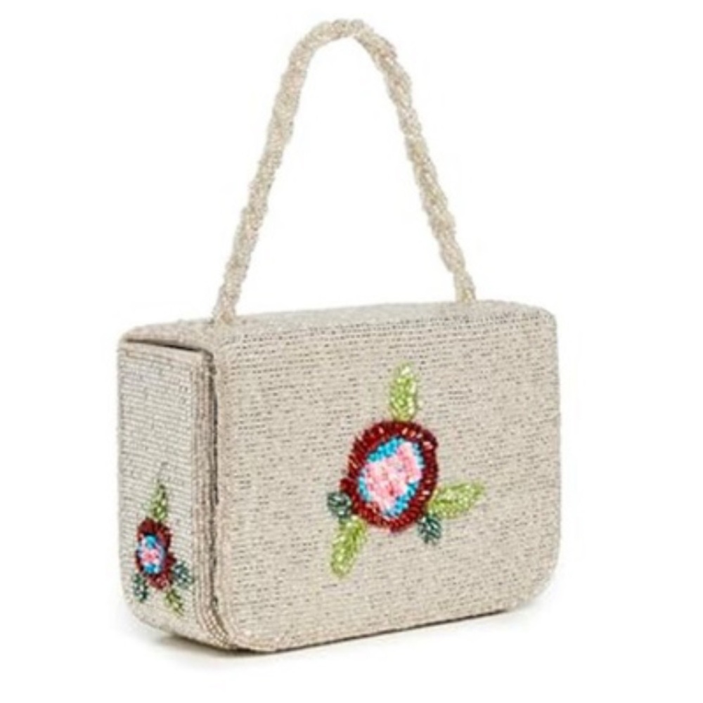 STAUD Cream Beaded Floral Bag